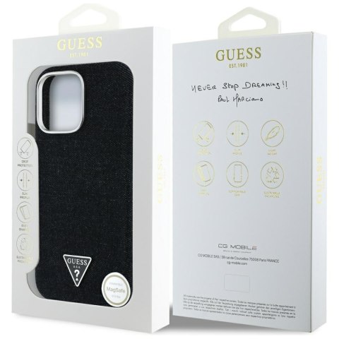 Guess Nakładka HC MagSafe FW Denim Triangle Logo do iPhone 16 Pro Max Czarna Guess Nakładka HC MagSafe FW Denim Triangle Logo do iPhone 16 Pro Max Czarna