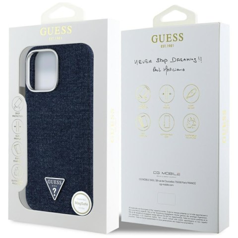 Guess Nakładka HC MagSafe FW Denim Triangle Logo do iPhone 16 Pro Max Niebieska Guess Nakładka HC MagSafe FW Denim Triangle Logo do iPhone 16 Pro Max Niebieska