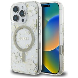Guess Nakładka HC MagSafe Resin Flowers and Glitter do iPhone 16 Pro Max Beżowa