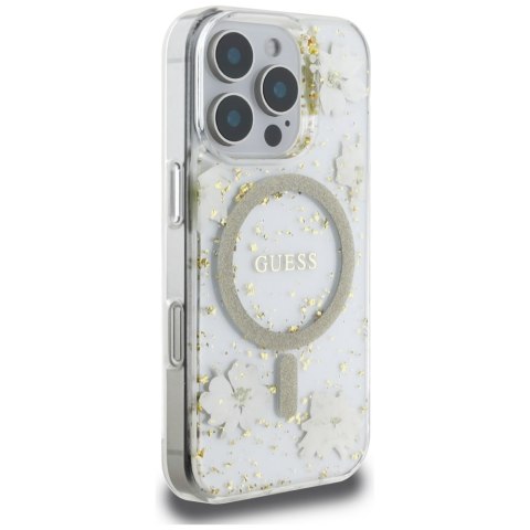 Guess Nakładka HC MagSafe Resin Flowers and Glitter do iPhone 16 Pro Max Beżowa Guess Nakładka HC MagSafe Resin Flowers and Glitter do iPhone 16 Pro Max Beżowa