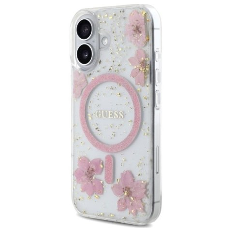 Guess Nakładka HC MagSafe Resin Flowers and Glitter do iPhone 16 Różowa Guess Nakładka HC MagSafe Resin Flowers and Glitter do iPhone 16 Różowa
