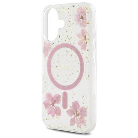 Guess Nakładka HC MagSafe Resin Flowers and Glitter do iPhone 16 Różowa Guess Nakładka HC MagSafe Resin Flowers and Glitter do iPhone 16 Różowa