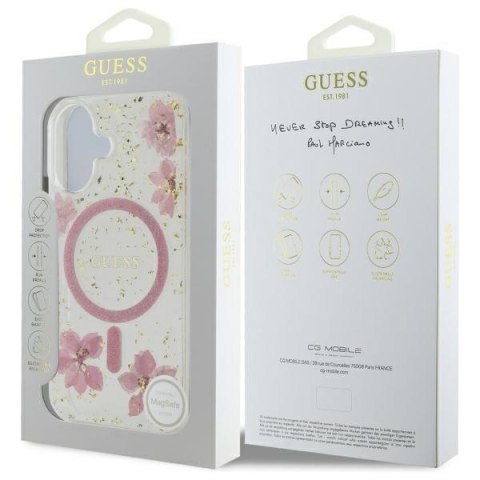 Guess Nakładka HC MagSafe Resin Flowers and Glitter do iPhone 16 Różowa Guess Nakładka HC MagSafe Resin Flowers and Glitter do iPhone 16 Różowa