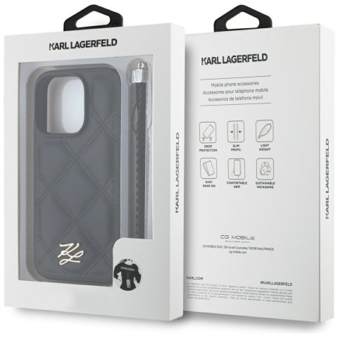 Karl Lagerfeld Nakładka HC Quilted PU Initial Logo & Chain Strap do iPhone 16 Pro Czarna Karl Lagerfeld Nakładka HC Quilted PU Initial Logo & Chain Strap do iPhone 16 Pro Czarna