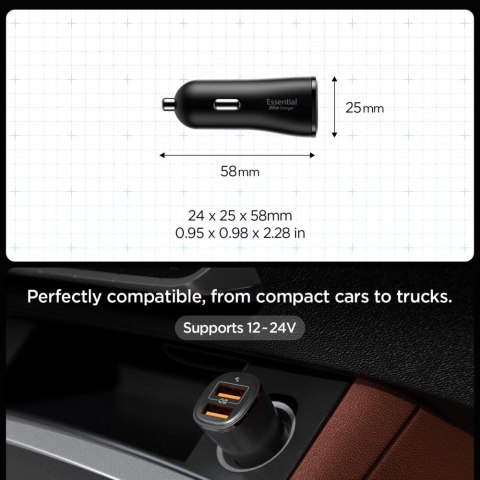 Spigen Ładowarka samochodowa Essential EV302 2-Port 30W Czarna Spigen Ładowarka samochodowa Essential EV302 2-Port 30W Czarna