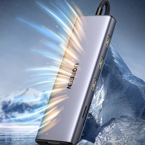 Adapter Ugreen CM498 15600 USB-C - 3x USB-A 3.0 / HDMI / VGA / RJ45 / czytnik kart SD / TF / USB-C PD - szary Adapter Ugreen CM498 15600 USB-C - 3x USB-A 3.0 / HDMI / VGA / RJ45 / czytnik kart SD / TF / USB-C PD - szary