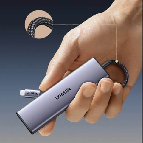 Adapter Ugreen CM498 15600 USB-C - 3x USB-A 3.0 / HDMI / VGA / RJ45 / czytnik kart SD / TF / USB-C PD - szary Adapter Ugreen CM498 15600 USB-C - 3x USB-A 3.0 / HDMI / VGA / RJ45 / czytnik kart SD / TF / USB-C PD - szary