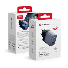 Ładowarka sieciowa do telefonu Forcell F-Energy GaN USB C + USB A QC4.0 PD 4A 45W VT-39 szara