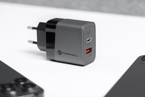 Ładowarka sieciowa do telefonu Forcell F-Energy GaN USB C + USB A QC4.0 PD 4A 45W VT-39 szara Ładowarka sieciowa do telefonu Forcell F-Energy GaN USB C + USB A QC4.0 PD 4A 45W VT-39 szara