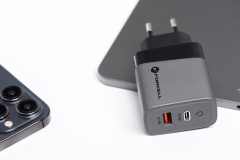 Ładowarka sieciowa do telefonu Forcell F-Energy GaN USB C + USB A QC4.0 PD 4A 45W VT-39 szara Ładowarka sieciowa do telefonu Forcell F-Energy GaN USB C + USB A QC4.0 PD 4A 45W VT-39 szara