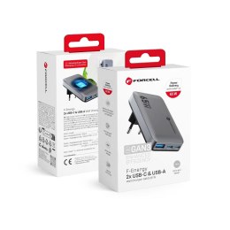 Ładowarka sieciowa do telefonu Forcell F-Energy Ultra slim GaN III 2 x USB C + USB A QC4.0 PD 4A 65W VT-47 szara #1
