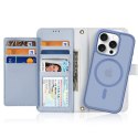 Etui skórzane Dux Ducis Lawa na iPhone 16 Pro Max z odłączanym portfelem magnetycznym - błękitne