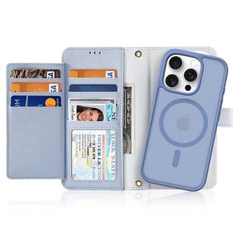 Etui skórzane Dux Ducis Lawa na iPhone 16 Pro Max z odłączanym portfelem magnetycznym - błękitne Etui skórzane Dux Ducis Lawa na iPhone 16 Pro Max z odłączanym portfelem magnetycznym - błękitne