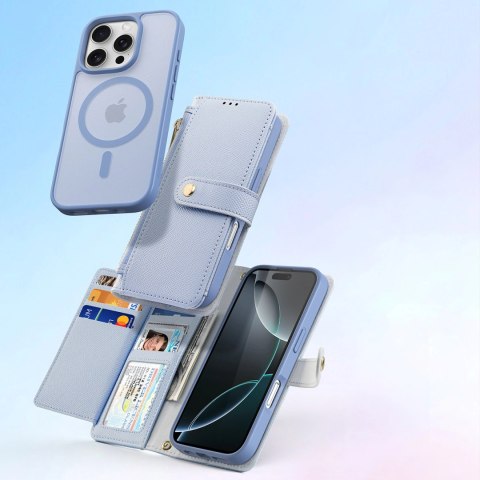 Etui skórzane Dux Ducis Lawa na iPhone 16 Pro Max z odłączanym portfelem magnetycznym - błękitne Etui skórzane Dux Ducis Lawa na iPhone 16 Pro Max z odłączanym portfelem magnetycznym - błękitne