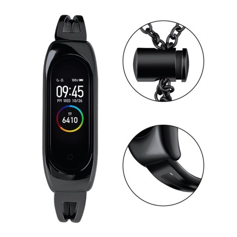 Zamienna metalowa opaska bransoleta łańcuszek pasek do Xiaomi Mi Band 6 / 5 / 4 / 3 czarny Zamienna metalowa opaska bransoleta łańcuszek pasek do Xiaomi Mi Band 6 / 5 / 4 / 3 czarny
