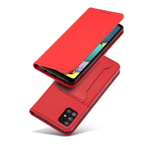 Magnet Card Case etui do Samsung Galaxy A12 5G pokrowiec portfel na karty kartę podstawka czerwony Magnet Card Case etui do Samsung Galaxy A12 5G pokrowiec portfel na karty kartę podstawka czerwony