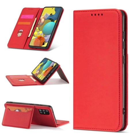 Magnet Card Case etui do Samsung Galaxy A12 5G pokrowiec portfel na karty kartę podstawka czerwony Magnet Card Case etui do Samsung Galaxy A12 5G pokrowiec portfel na karty kartę podstawka czerwony