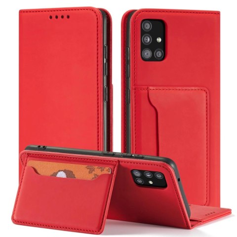 Magnet Card Case etui do Samsung Galaxy A12 5G pokrowiec portfel na karty kartę podstawka czerwony Magnet Card Case etui do Samsung Galaxy A12 5G pokrowiec portfel na karty kartę podstawka czerwony