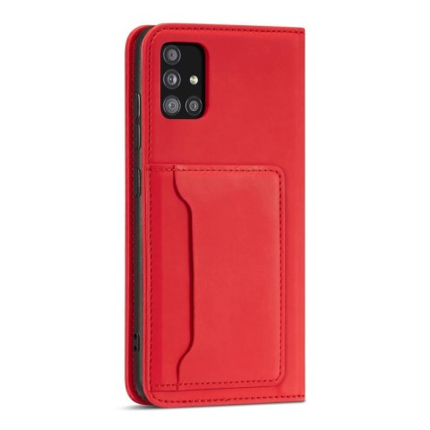 Magnet Card Case etui do Samsung Galaxy A12 5G pokrowiec portfel na karty kartę podstawka czerwony Magnet Card Case etui do Samsung Galaxy A12 5G pokrowiec portfel na karty kartę podstawka czerwony