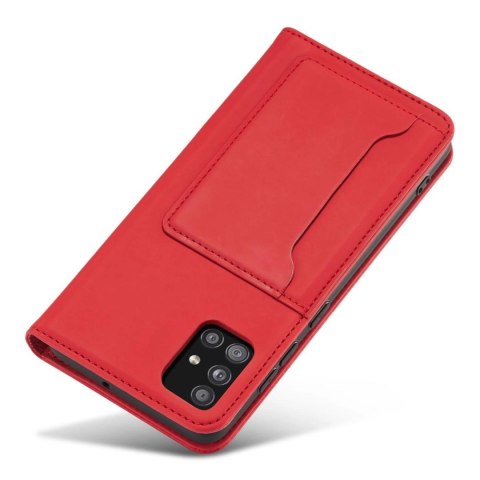 Magnet Card Case etui do Samsung Galaxy A12 5G pokrowiec portfel na karty kartę podstawka czerwony Magnet Card Case etui do Samsung Galaxy A12 5G pokrowiec portfel na karty kartę podstawka czerwony
