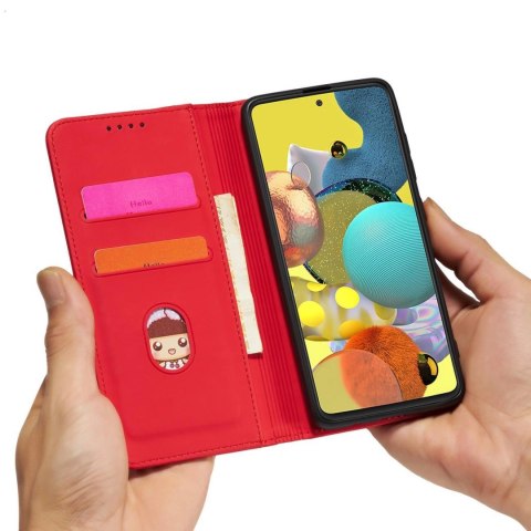 Magnet Card Case etui do Samsung Galaxy A12 5G pokrowiec portfel na karty kartę podstawka czerwony Magnet Card Case etui do Samsung Galaxy A12 5G pokrowiec portfel na karty kartę podstawka czerwony