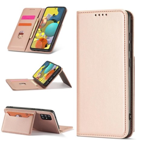 Magnet Card Case etui do Samsung Galaxy A12 5G pokrowiec portfel na karty kartę podstawka różowy Magnet Card Case etui do Samsung Galaxy A12 5G pokrowiec portfel na karty kartę podstawka różowy