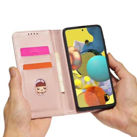 Magnet Card Case etui do Samsung Galaxy A13 5G pokrowiec portfel na karty kartę podstawka różowy Magnet Card Case etui do Samsung Galaxy A13 5G pokrowiec portfel na karty kartę podstawka różowy