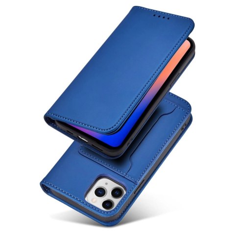 Magnet Card Case etui do iPhone 12 Pro Max pokrowiec portfel na karty kartę podstawka niebieski Magnet Card Case etui do iPhone 12 Pro Max pokrowiec portfel na karty kartę podstawka niebieski
