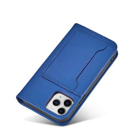 Magnet Card Case etui do iPhone 12 Pro Max pokrowiec portfel na karty kartę podstawka niebieski Magnet Card Case etui do iPhone 12 Pro Max pokrowiec portfel na karty kartę podstawka niebieski