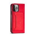 Magnet Card Case etui do iPhone 13 Pro Max pokrowiec portfel na karty kartę podstawka czerwony