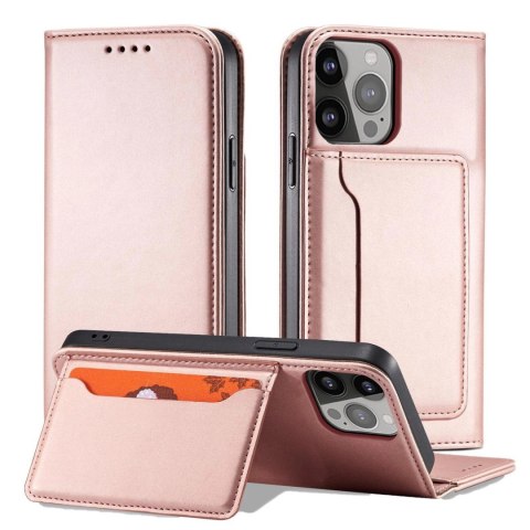 Magnet Card Case etui do iPhone 13 Pro Max pokrowiec portfel na karty kartę podstawka różowy Magnet Card Case etui do iPhone 13 Pro Max pokrowiec portfel na karty kartę podstawka różowy