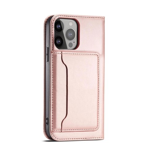 Magnet Card Case etui do iPhone 13 Pro Max pokrowiec portfel na karty kartę podstawka różowy Magnet Card Case etui do iPhone 13 Pro Max pokrowiec portfel na karty kartę podstawka różowy