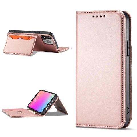 Magnet Card Case etui do iPhone 13 Pro Max pokrowiec portfel na karty kartę podstawka różowy Magnet Card Case etui do iPhone 13 Pro Max pokrowiec portfel na karty kartę podstawka różowy