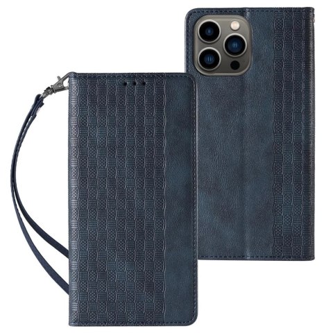 Magnet Strap Case etui do iPhone 12 Pro Max pokrowiec portfel + mini smycz zawieszka niebieski Magnet Strap Case etui do iPhone 12 Pro Max pokrowiec portfel + mini smycz zawieszka niebieski