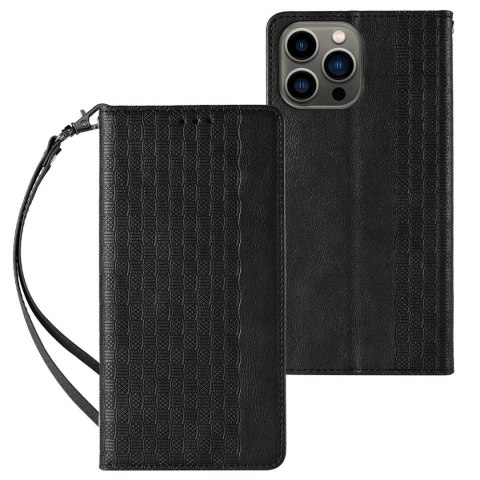 Magnet Strap Case etui do iPhone 12 Pro pokrowiec portfel + mini smycz zawieszka czarny Magnet Strap Case etui do iPhone 12 Pro pokrowiec portfel + mini smycz zawieszka czarny