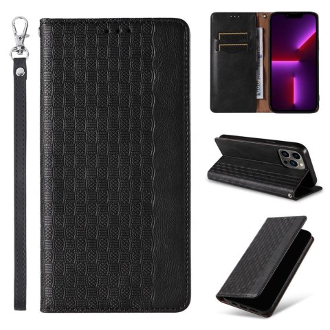 Magnet Strap Case etui do iPhone 13 Pro Max pokrowiec portfel + mini smycz zawieszka czarny Magnet Strap Case etui do iPhone 13 Pro Max pokrowiec portfel + mini smycz zawieszka czarny