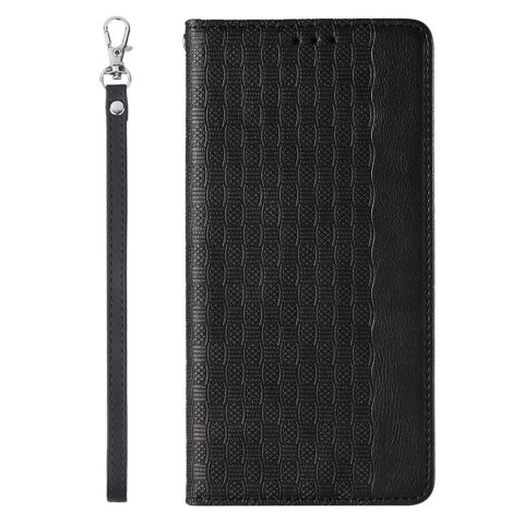Magnet Strap Case etui do iPhone 13 Pro Max pokrowiec portfel + mini smycz zawieszka czarny Magnet Strap Case etui do iPhone 13 Pro Max pokrowiec portfel + mini smycz zawieszka czarny