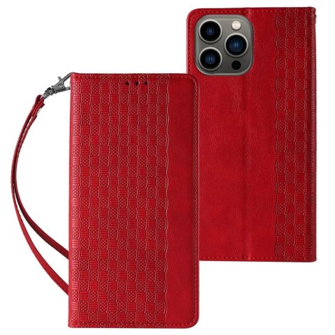Magnet Strap Case etui do iPhone 13 Pro Max pokrowiec portfel + mini smycz zawieszka czerwony Magnet Strap Case etui do iPhone 13 Pro Max pokrowiec portfel + mini smycz zawieszka czerwony