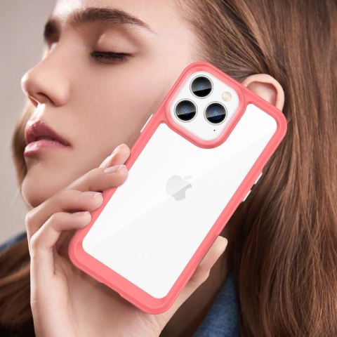 Outer Space Case etui iPhone 14 Pro Max sztywny pokrowiec z żelową ramką czerwony Outer Space Case etui iPhone 14 Pro Max sztywny pokrowiec z żelową ramką czerwony