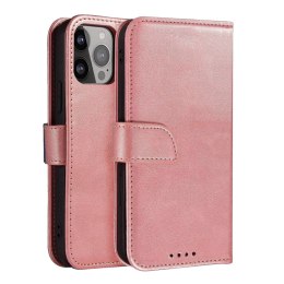 Magnet Case elegancki futerał etui pokrowiec z klapką i funkcją podstawki iPhone 14 Pro różowy