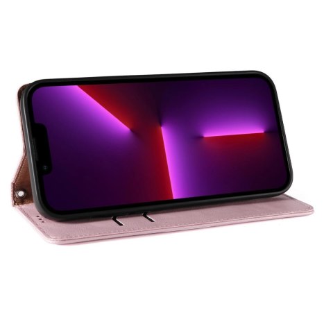 Magnet Strap Case etui iPhone 14 Plus pokrowiec z klapką portfel mini smycz podstawka różowe Magnet Strap Case etui iPhone 14 Plus pokrowiec z klapką portfel mini smycz podstawka różowe