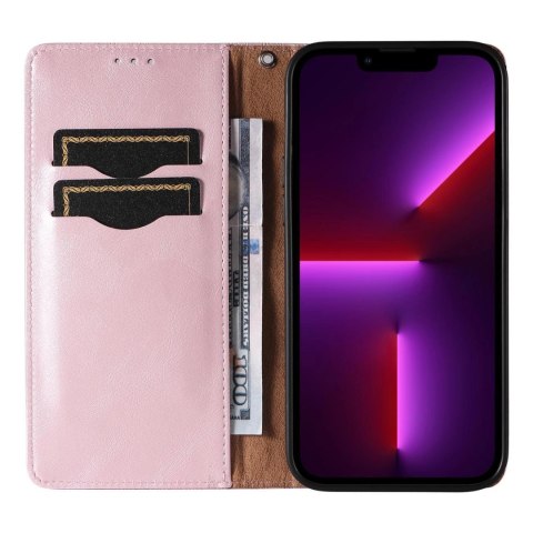 Magnet Strap Case etui iPhone 14 Plus pokrowiec z klapką portfel mini smycz podstawka różowe Magnet Strap Case etui iPhone 14 Plus pokrowiec z klapką portfel mini smycz podstawka różowe