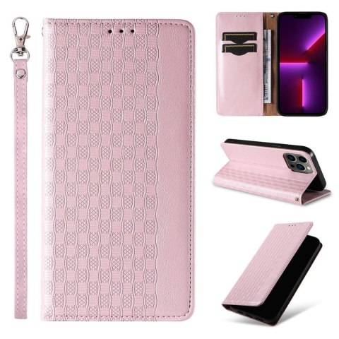 Magnet Strap Case etui iPhone 14 Pro Max pokrowiec z klapką portfel mini smycz podstawka różowe Magnet Strap Case etui iPhone 14 Pro Max pokrowiec z klapką portfel mini smycz podstawka różowe