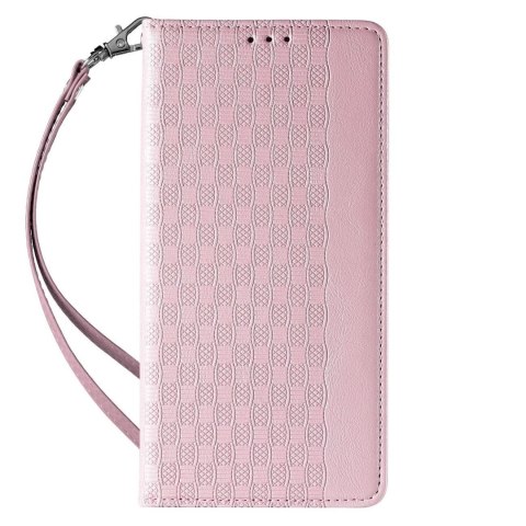 Magnet Strap Case etui iPhone 14 Pro Max pokrowiec z klapką portfel mini smycz podstawka różowe Magnet Strap Case etui iPhone 14 Pro Max pokrowiec z klapką portfel mini smycz podstawka różowe