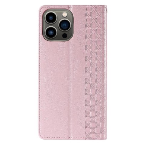 Magnet Strap Case etui iPhone 14 Pro Max pokrowiec z klapką portfel mini smycz podstawka różowe Magnet Strap Case etui iPhone 14 Pro Max pokrowiec z klapką portfel mini smycz podstawka różowe