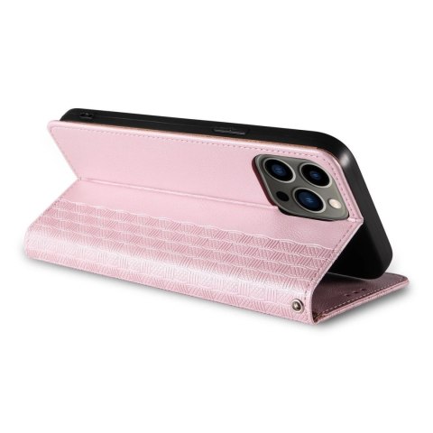 Magnet Strap Case etui iPhone 14 Pro Max pokrowiec z klapką portfel mini smycz podstawka różowe Magnet Strap Case etui iPhone 14 Pro Max pokrowiec z klapką portfel mini smycz podstawka różowe