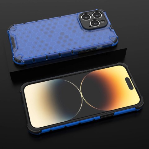 Honeycomb etui iPhone 14 Pro Max pancerny hybrydowy pokrowiec niebieskie Honeycomb etui iPhone 14 Pro Max pancerny hybrydowy pokrowiec niebieskie