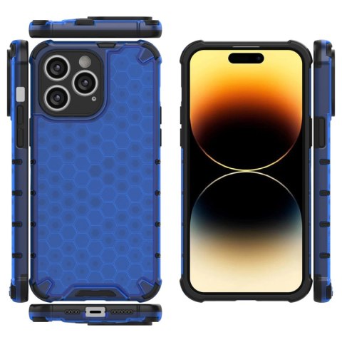 Honeycomb etui iPhone 14 Pro Max pancerny hybrydowy pokrowiec niebieskie Honeycomb etui iPhone 14 Pro Max pancerny hybrydowy pokrowiec niebieskie
