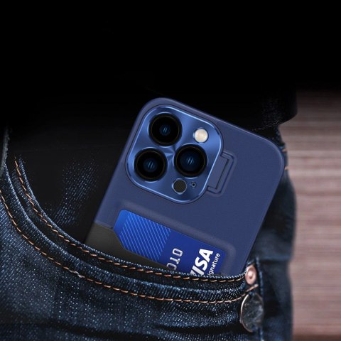 Leather Stand Case etui do iPhone 14 Plus pokrowiec portfel na kartę z podstawką niebieskie Leather Stand Case etui do iPhone 14 Plus pokrowiec portfel na kartę z podstawką niebieskie