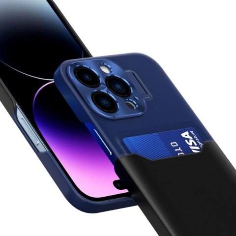 Leather Stand Case etui do iPhone 14 Plus pokrowiec portfel na kartę z podstawką niebieskie Leather Stand Case etui do iPhone 14 Plus pokrowiec portfel na kartę z podstawką niebieskie